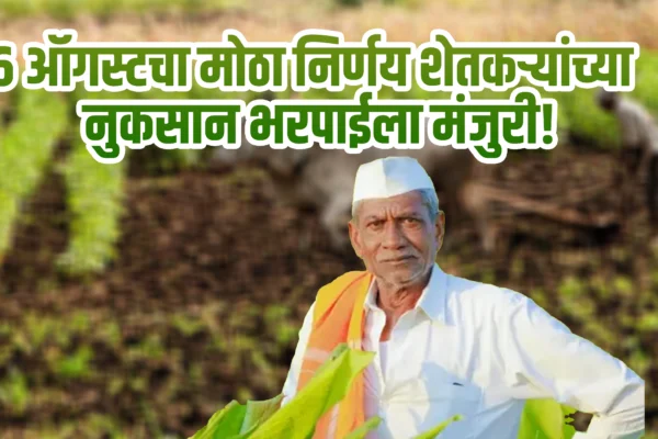 Breaking: शेतकऱ्यांसाठी दिलासादायक बातमी – 6 ऑगस्ट 2025 रोजी राज्य शासनाचे मोठे निर्णय, कोटींच्या नुकसान भरपाईला मंजुरी!